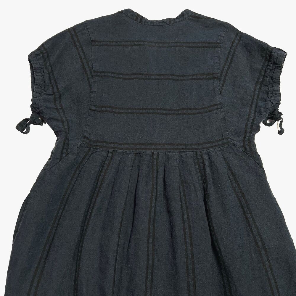 Steven Alan Womens 99% Linen Cotton Navy Black Stripe Dress USA Made Boho Medium - Picture 13 of 16